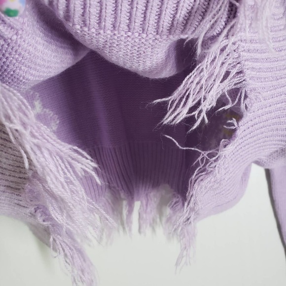 Just Polly Distressed Flower Sweater‎ L Purple Lavender V-Neck Daisy - Picture 4 of 7